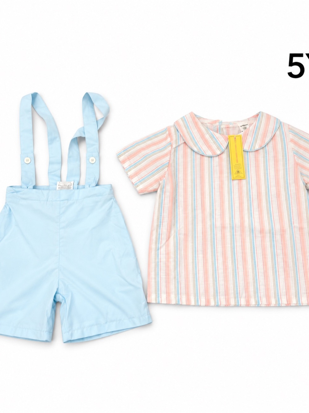 SHEIN Light Blue Suspender Shorts with Pastel Striped Top